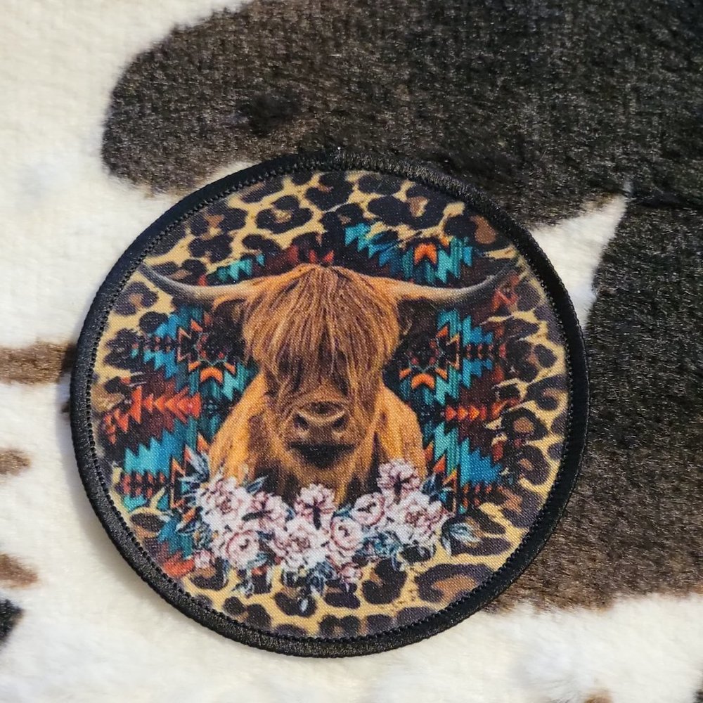 Leopard Highland Cow Hat Patch 5 Pack